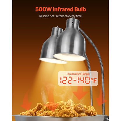 E909 - Stainless Steel 360° Rotating Food Heat Lamp for Restaurants