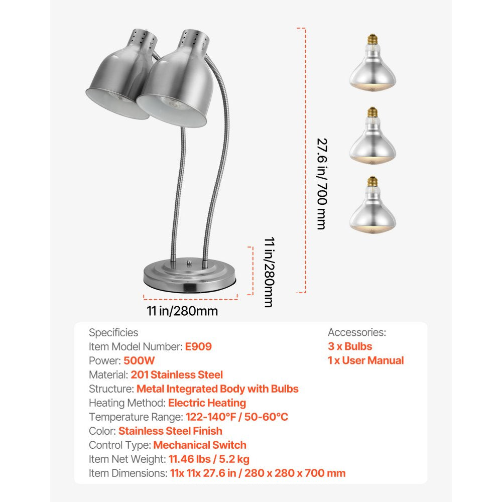 E909 - Stainless Steel 360° Rotating Food Heat Lamp for Restaurants