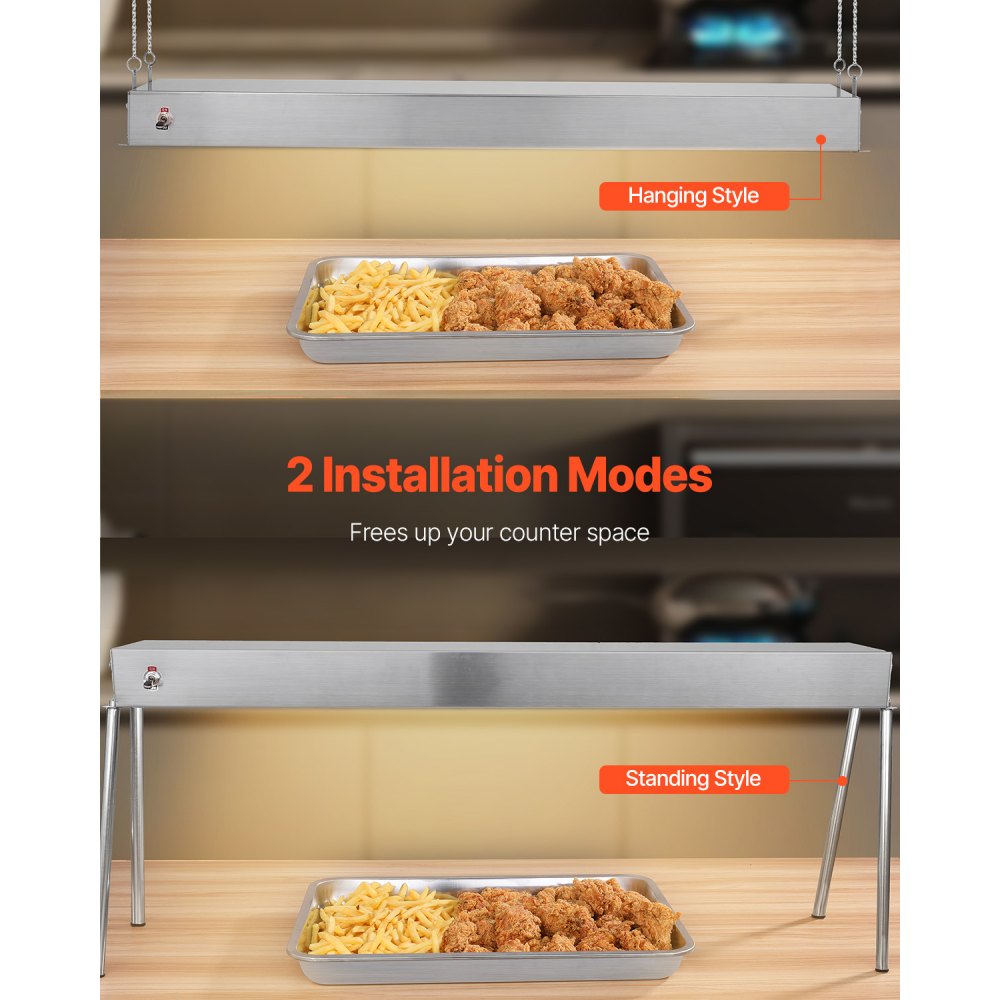 E861 - 750W Stainless Steel Food Heat Lamp for Restaurants & Cafes