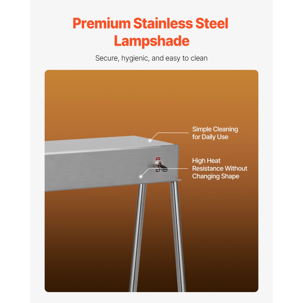 E861 - 750W Stainless Steel Food Heat Lamp for Restaurants & Cafes