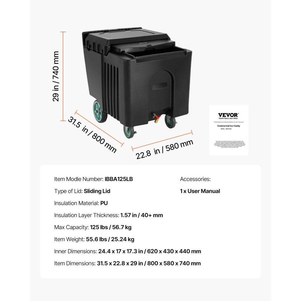 IBBA125LB - 125 lbs Commercial Ice Bin with 24-Hour Cooling & Wheels