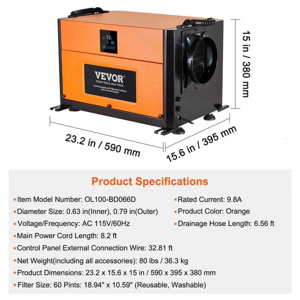 OL100-BD066D - 195 Pints Commercial Dehumidifier for Large Spaces