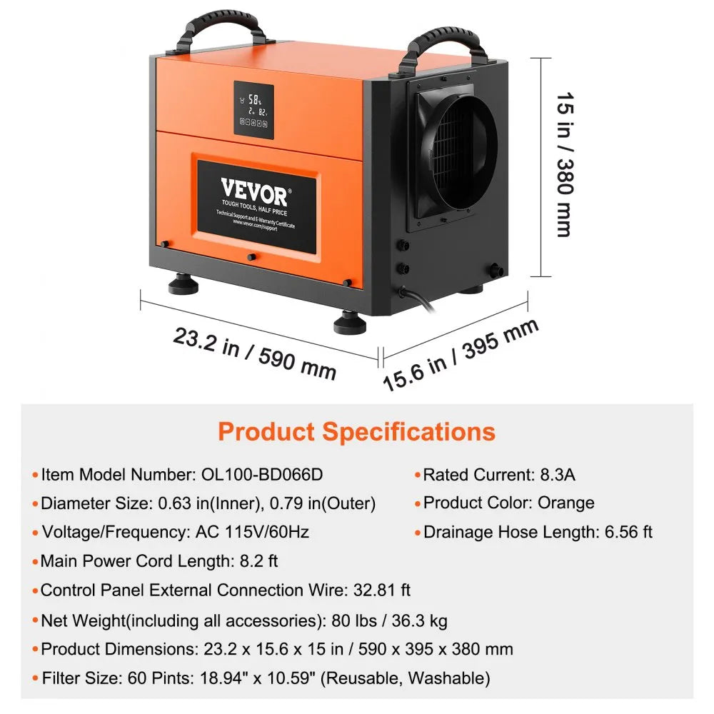 OL80-BD065D - 156 Pints Efficient Commercial Dehumidifier for Moisture Control