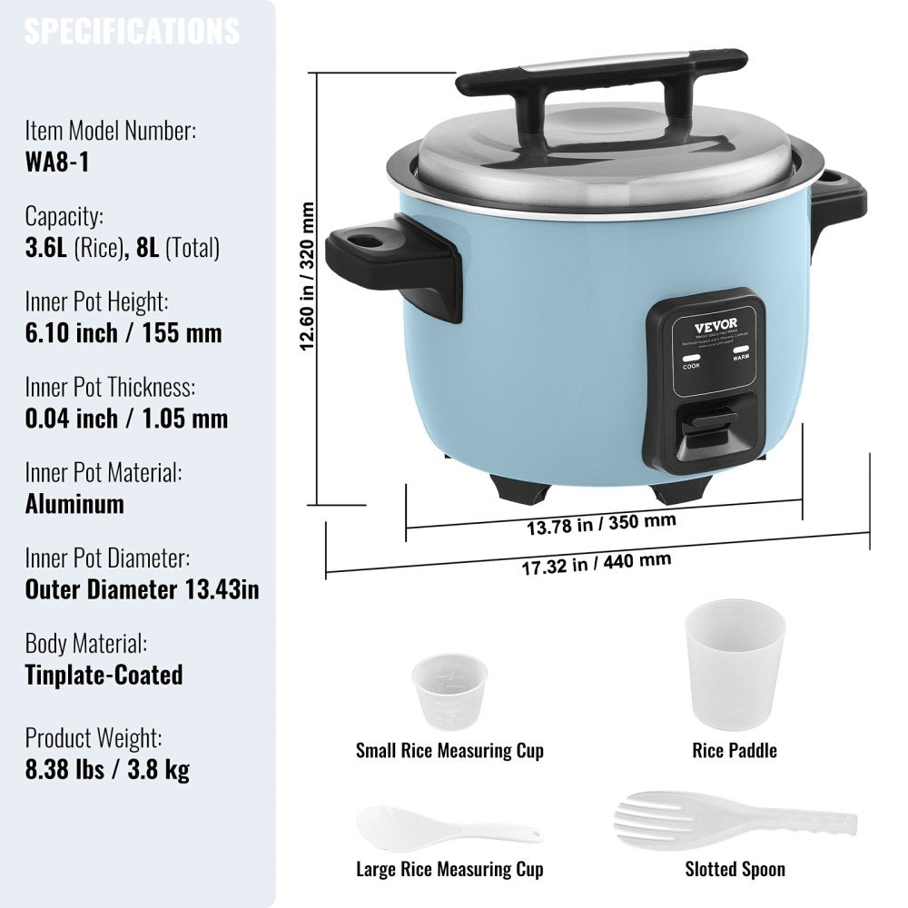 WA8-1 - 8L Rice Cooker for 40 Cups with Non-Stick Aluminum Pot