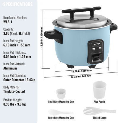 WA8-1 - 8L Rice Cooker for 40 Cups with Non-Stick Aluminum Pot