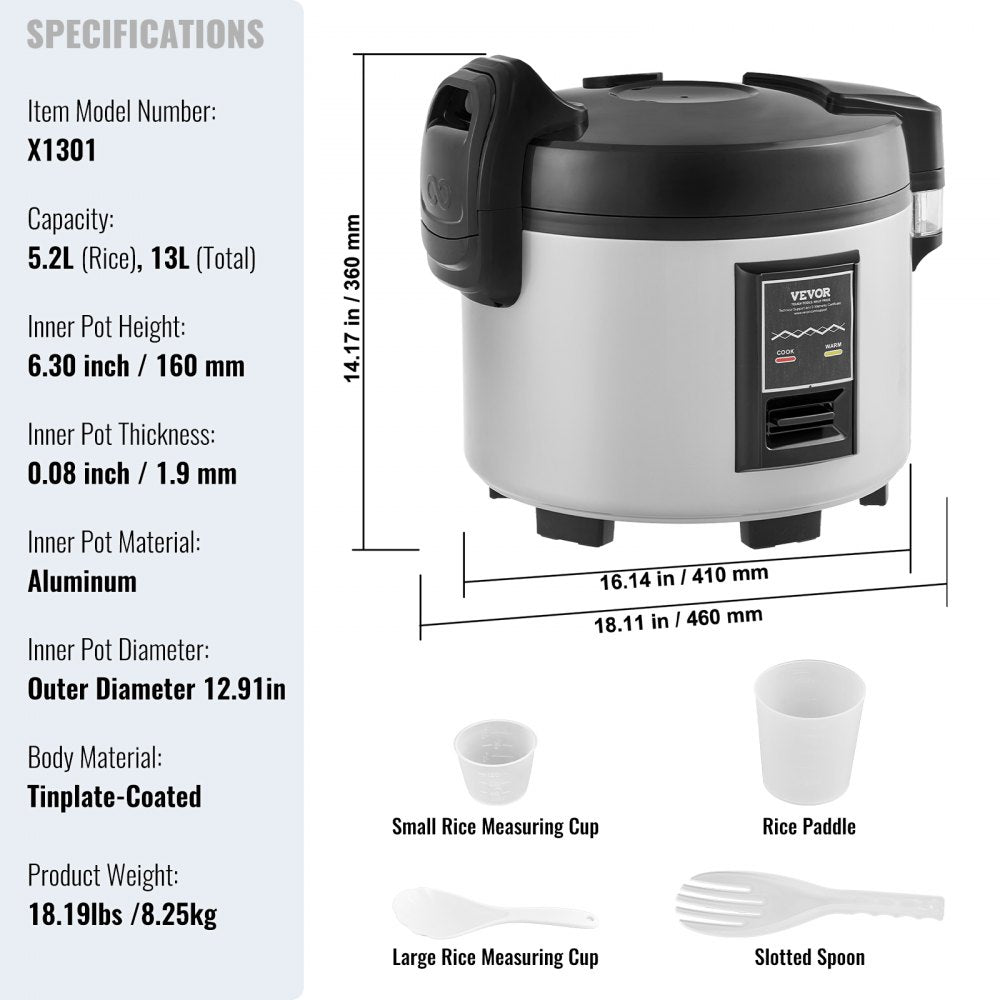 X1301 - 13L Non-Stick Rice Cooker for 60 Cups of Perfect Grains