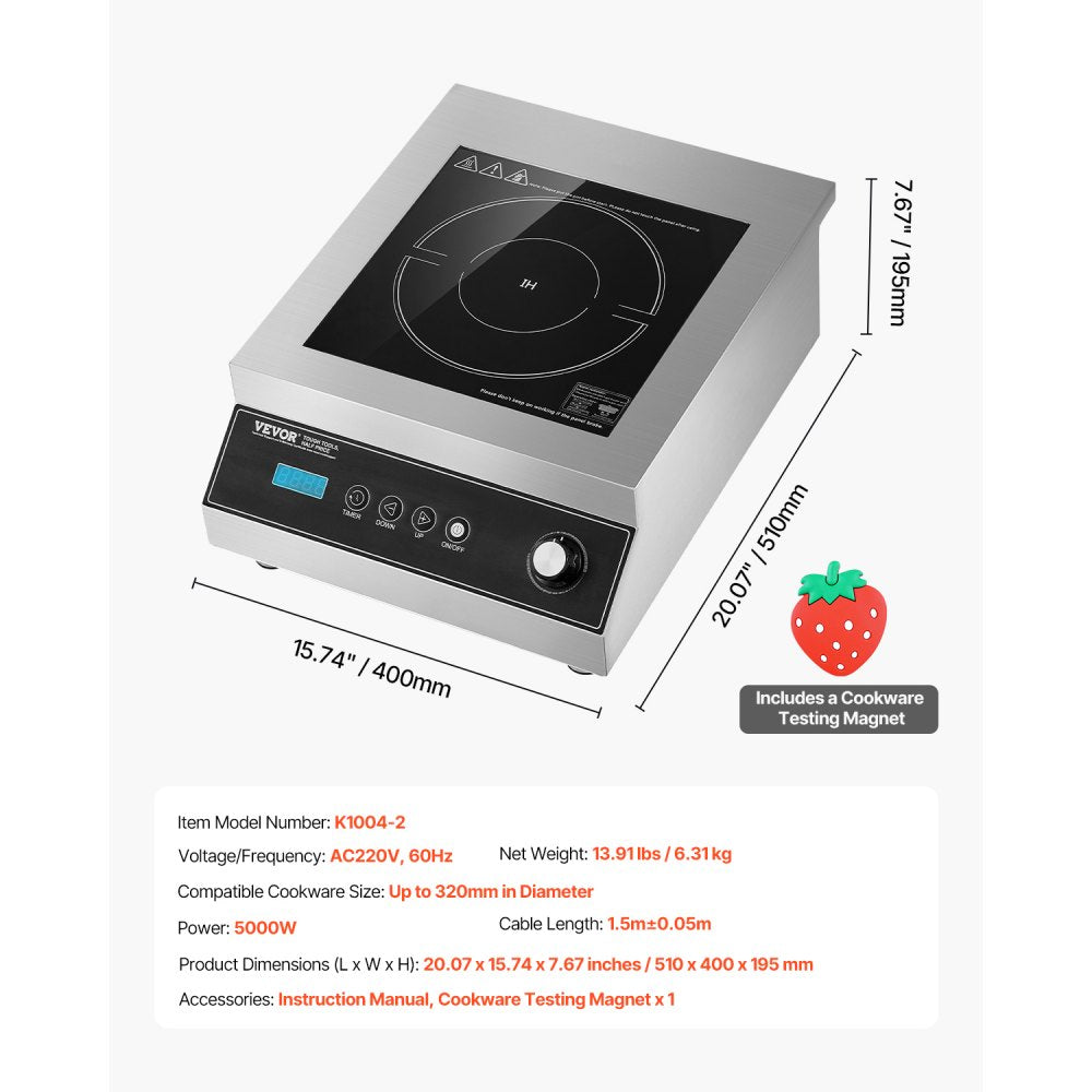 K1004-2 - 5000W Portable Induction Cooktop with Touch Controls