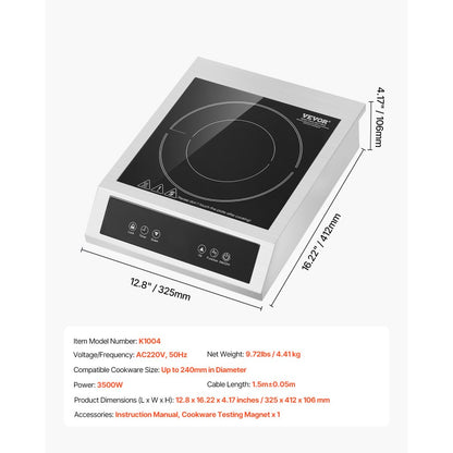 K1004 - 3500W Portable Induction Cooktop with Touch Controls and LED Display