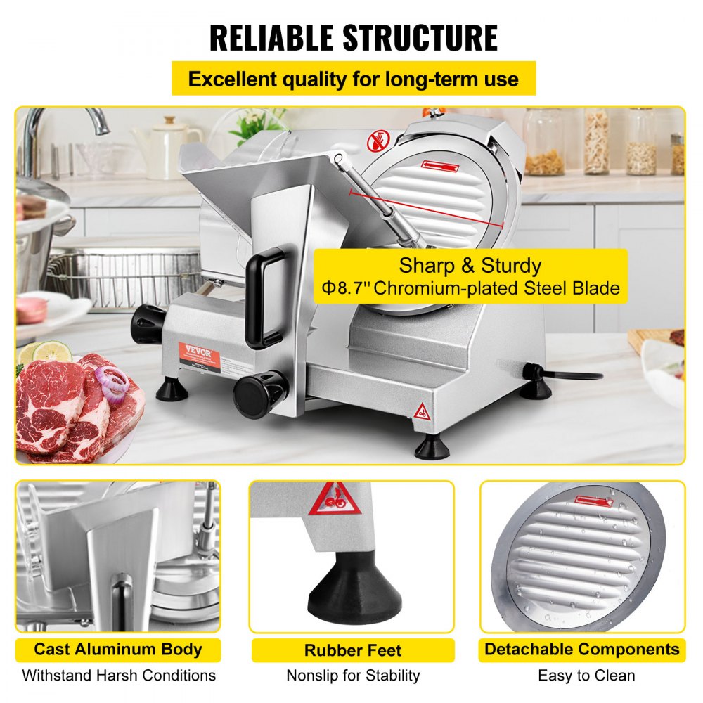 JK-220A - 200W Electric Meat Slicer with Adjustable Thickness up to 0.47"