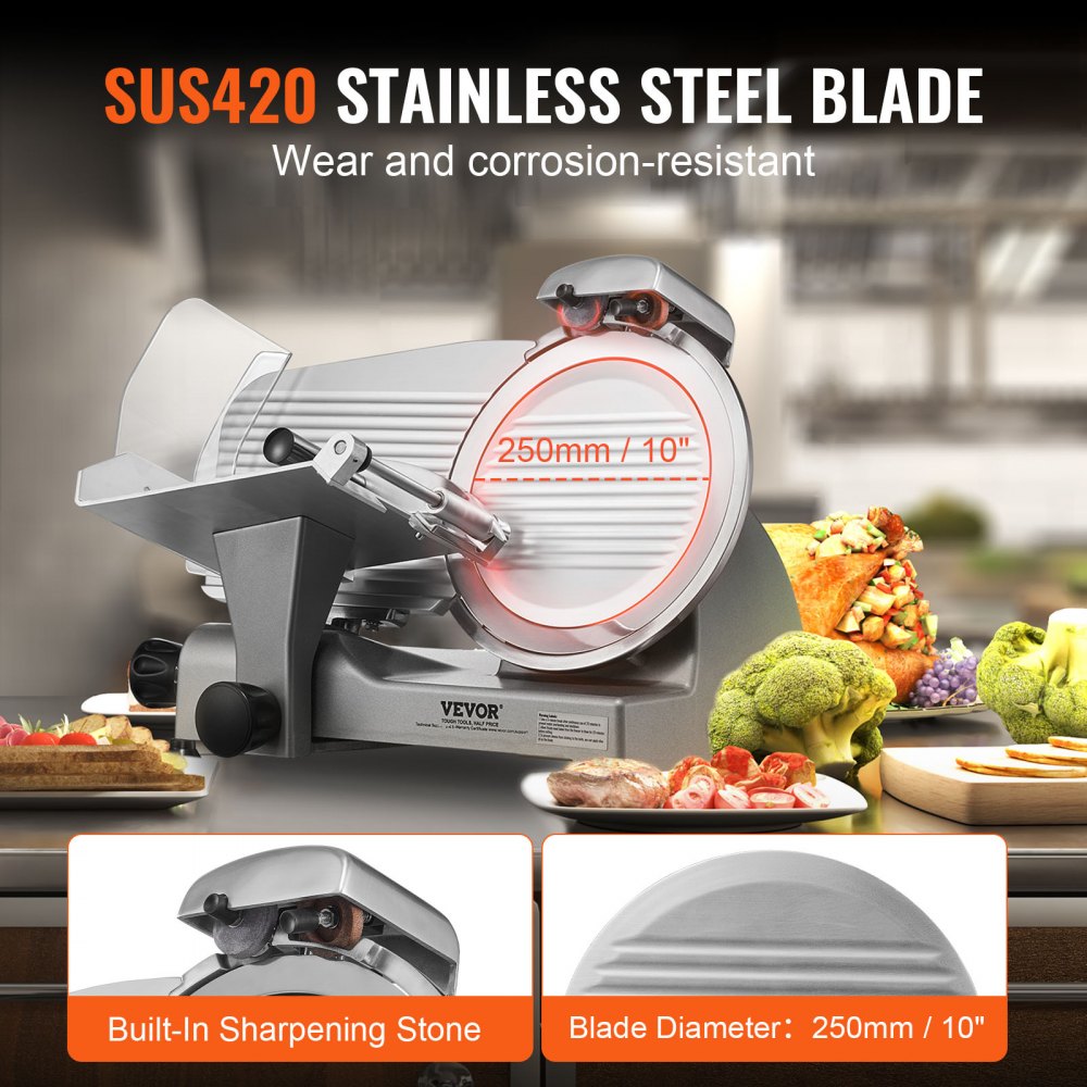 1A-CS110 - 10" Stainless Steel Electric Meat Slicer with Adjustable Thickness