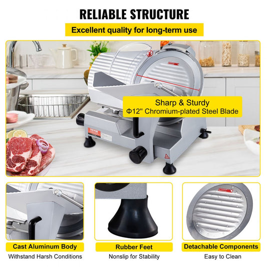 JK-300A - 12-Inch Carbon Steel Electric Meat Slicer with 320W Motor