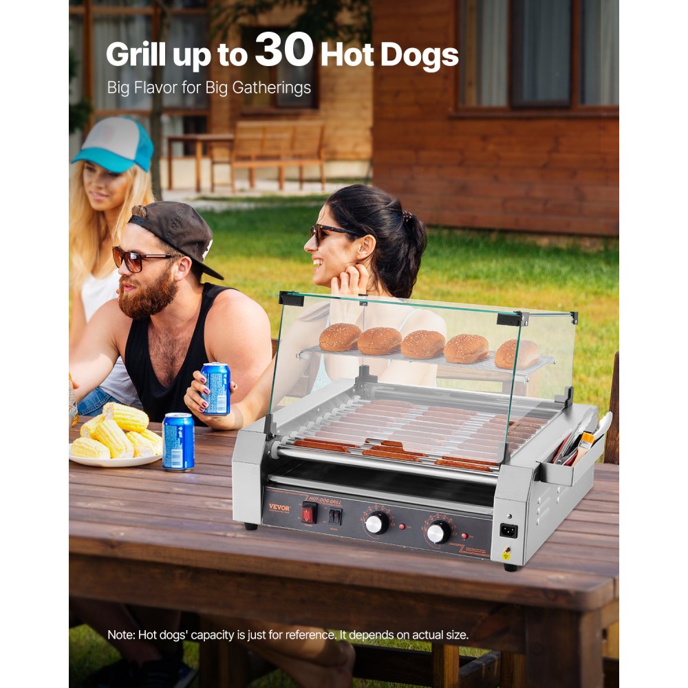US - Commercial-Grade 30 Hot Dog Roller with Dual Temp Control