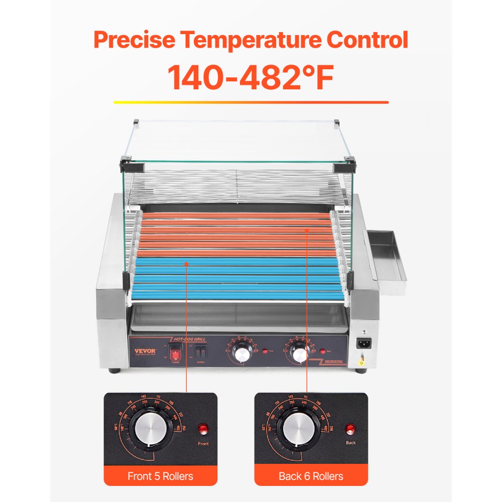 US - Commercial-Grade 30 Hot Dog Roller with Dual Temp Control