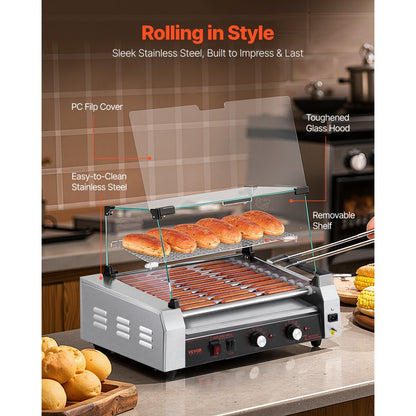 US - Commercial-Grade 30 Hot Dog Roller with Dual Temp Control