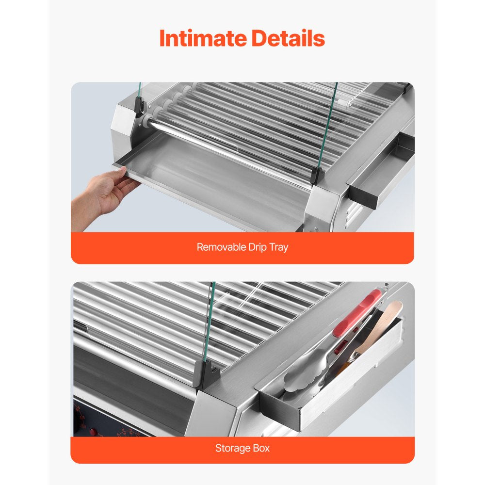 US - Commercial-Grade 30 Hot Dog Roller with Dual Temp Control