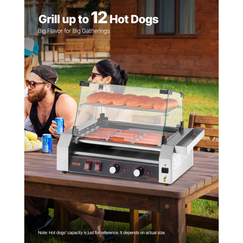 ASQ005 - Commercial 12 Roller Electric Hot Dog Grill with Glass Hood