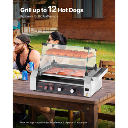ASQ005 - Commercial 12 Roller Electric Hot Dog Grill with Glass Hood