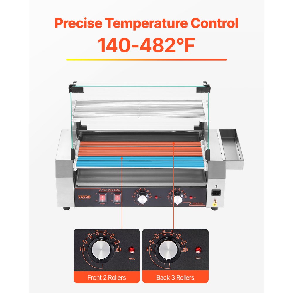 ASQ005 - Commercial 12 Roller Electric Hot Dog Grill with Glass Hood