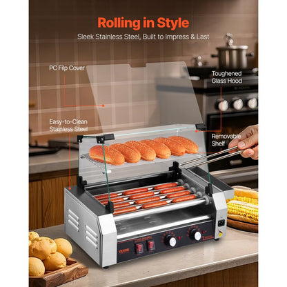 ASQ005 - Commercial 12 Roller Electric Hot Dog Grill with Glass Hood