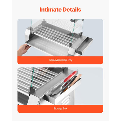 ASQ005 - Commercial 12 Roller Electric Hot Dog Grill with Glass Hood