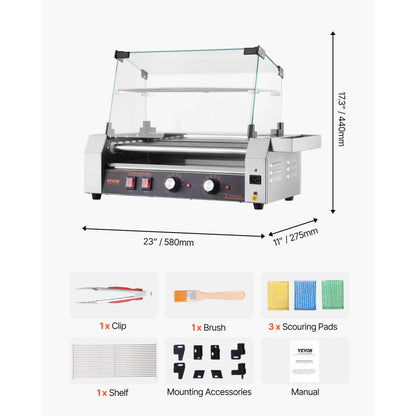 ASQ005 - Commercial 12 Roller Electric Hot Dog Grill with Glass Hood
