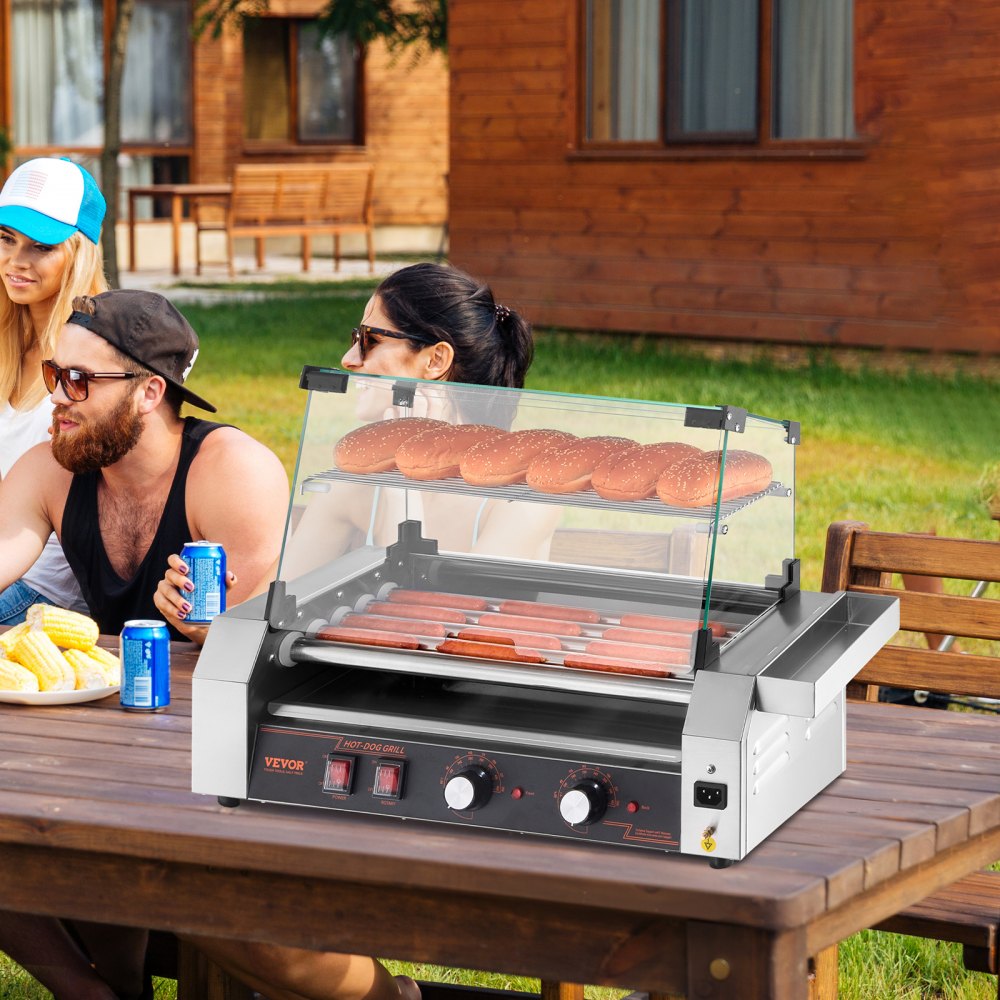 ASQ005 - Commercial 12 Roller Electric Hot Dog Grill with Glass Hood