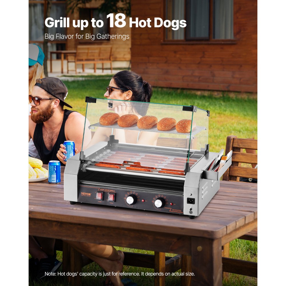 ASQ007 - Commercial 18 Hot Dog Roller Grill with 482°F Adjustable Temperature