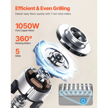 ASQ007 - Commercial 18 Hot Dog Roller Grill with 482°F Adjustable Temperature