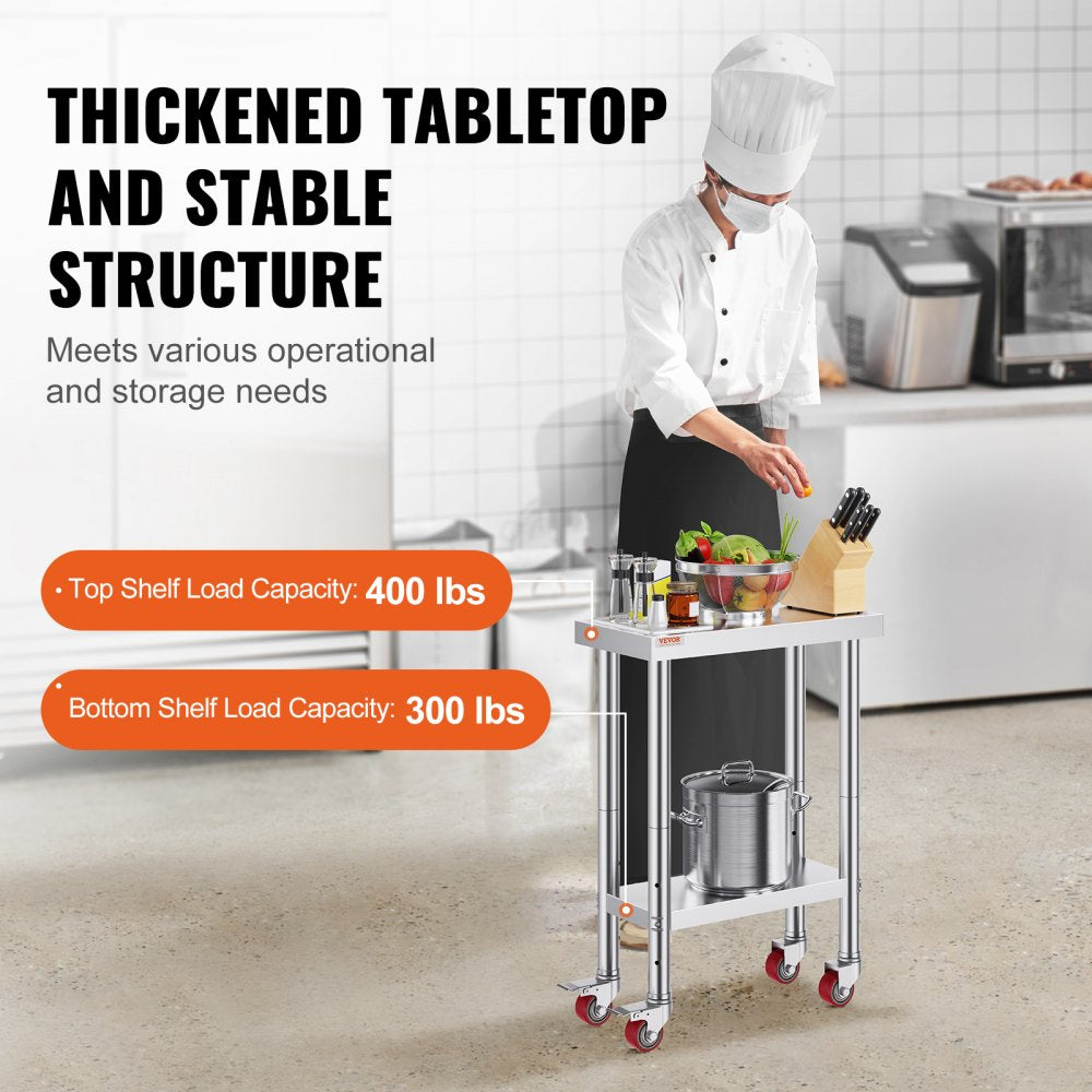 GZT61*30.5*85 - Durable Stainless Steel Work Table on Wheels, Easy to Clean