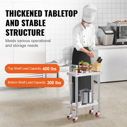 GZT61*30.5*85 - Durable Stainless Steel Work Table on Wheels, Easy to Clean