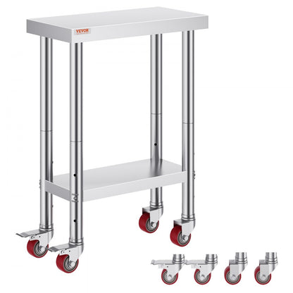 GZT61*30.5*85 - Durable Stainless Steel Work Table on Wheels, Easy to Clean