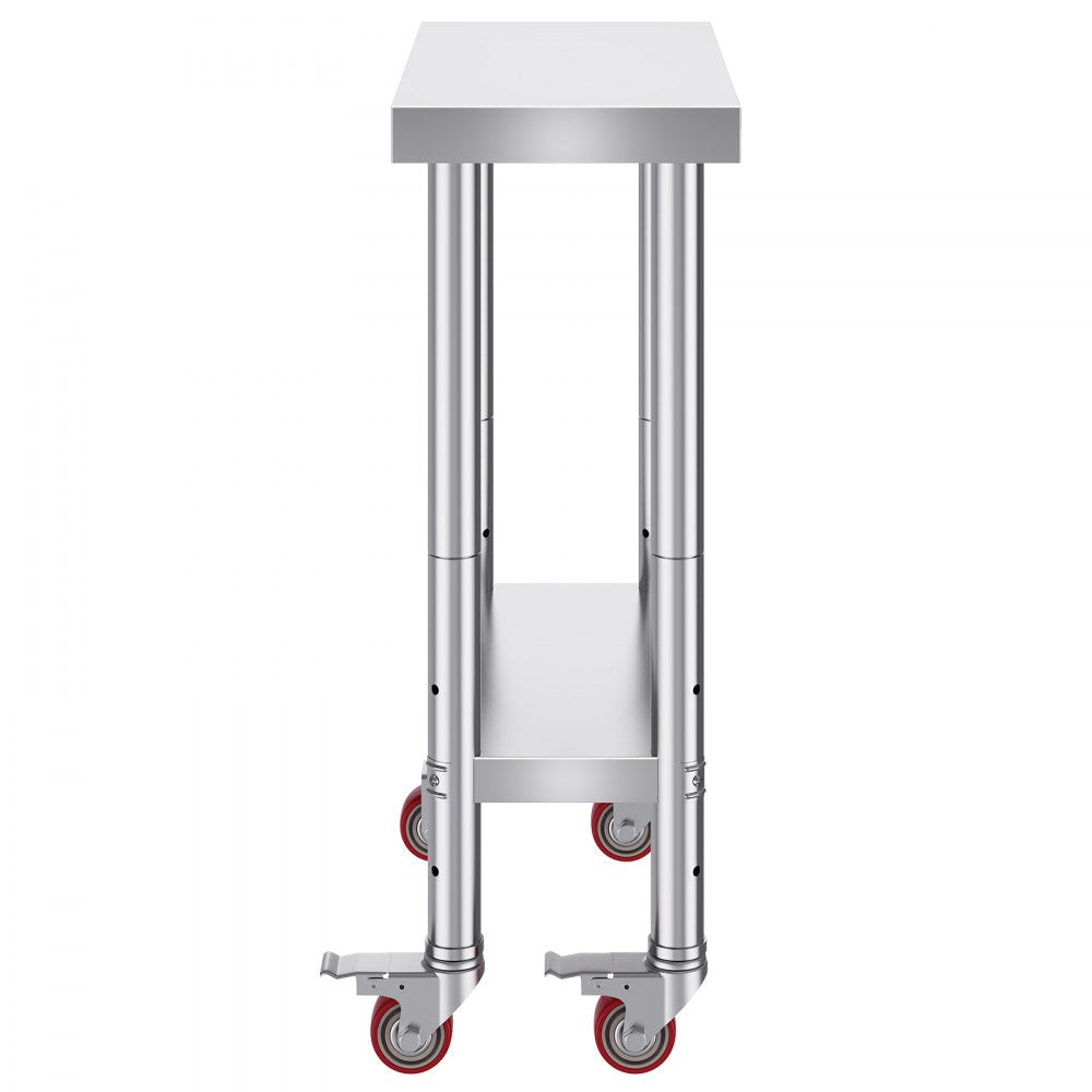 GZT61*30.5*85 - Durable Stainless Steel Work Table on Wheels, Easy to Clean