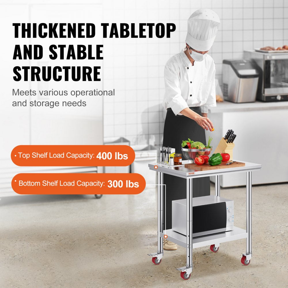 GZT76X60L - 24" x 30" Stainless Steel Work Table with Wheels & Adjustable Shelves