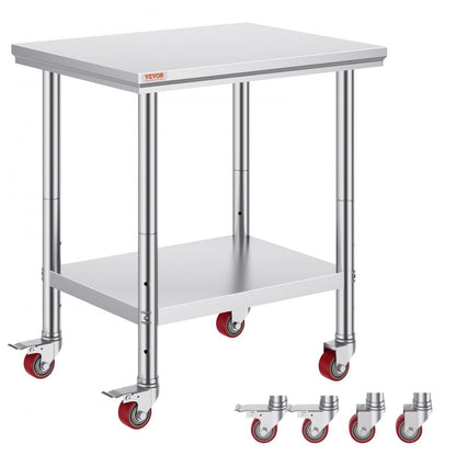 GZT76X60L - 24" x 30" Stainless Steel Work Table with Wheels & Adjustable Shelves