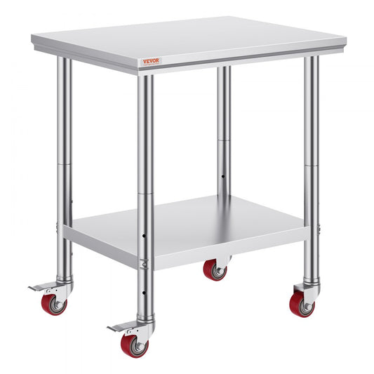 GZT76X60L - 24" x 30" Stainless Steel Work Table with Wheels & Adjustable Shelves