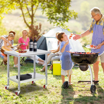 GZT90X60L - Heavy-Duty 36x24 Inch Stainless Steel Work Table with Wheels