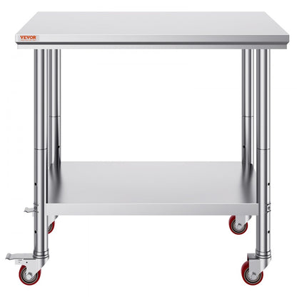 GZT90X60L - Heavy-Duty 36x24 Inch Stainless Steel Work Table with Wheels