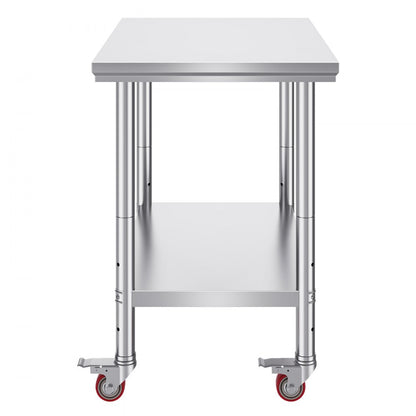 GZT90X60L - Heavy-Duty 36x24 Inch Stainless Steel Work Table with Wheels