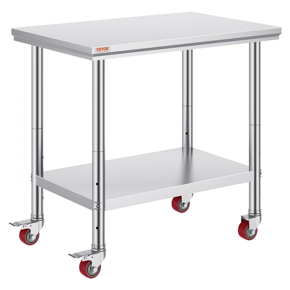 GZT90X60L - Heavy-Duty 36x24 Inch Stainless Steel Work Table with Wheels
