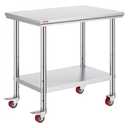 GZT90X60L - Heavy-Duty 36x24 Inch Stainless Steel Work Table with Wheels