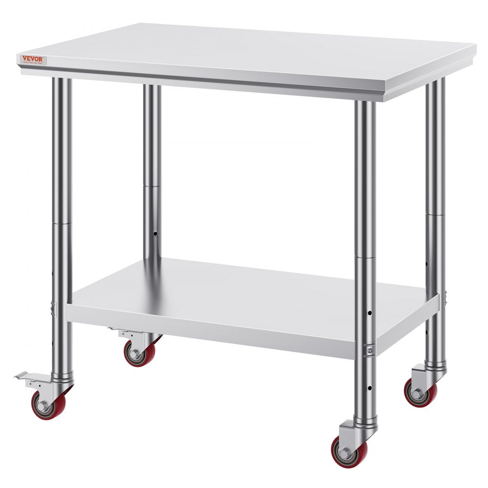 GZT90X60L - Heavy-Duty 36x24 Inch Stainless Steel Work Table with Wheels