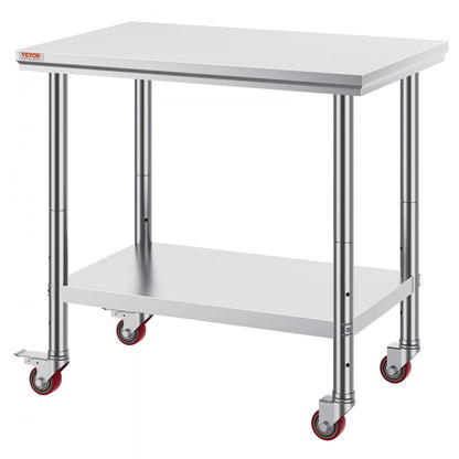 GZT90X60L - Heavy-Duty 36x24 Inch Stainless Steel Work Table with Wheels