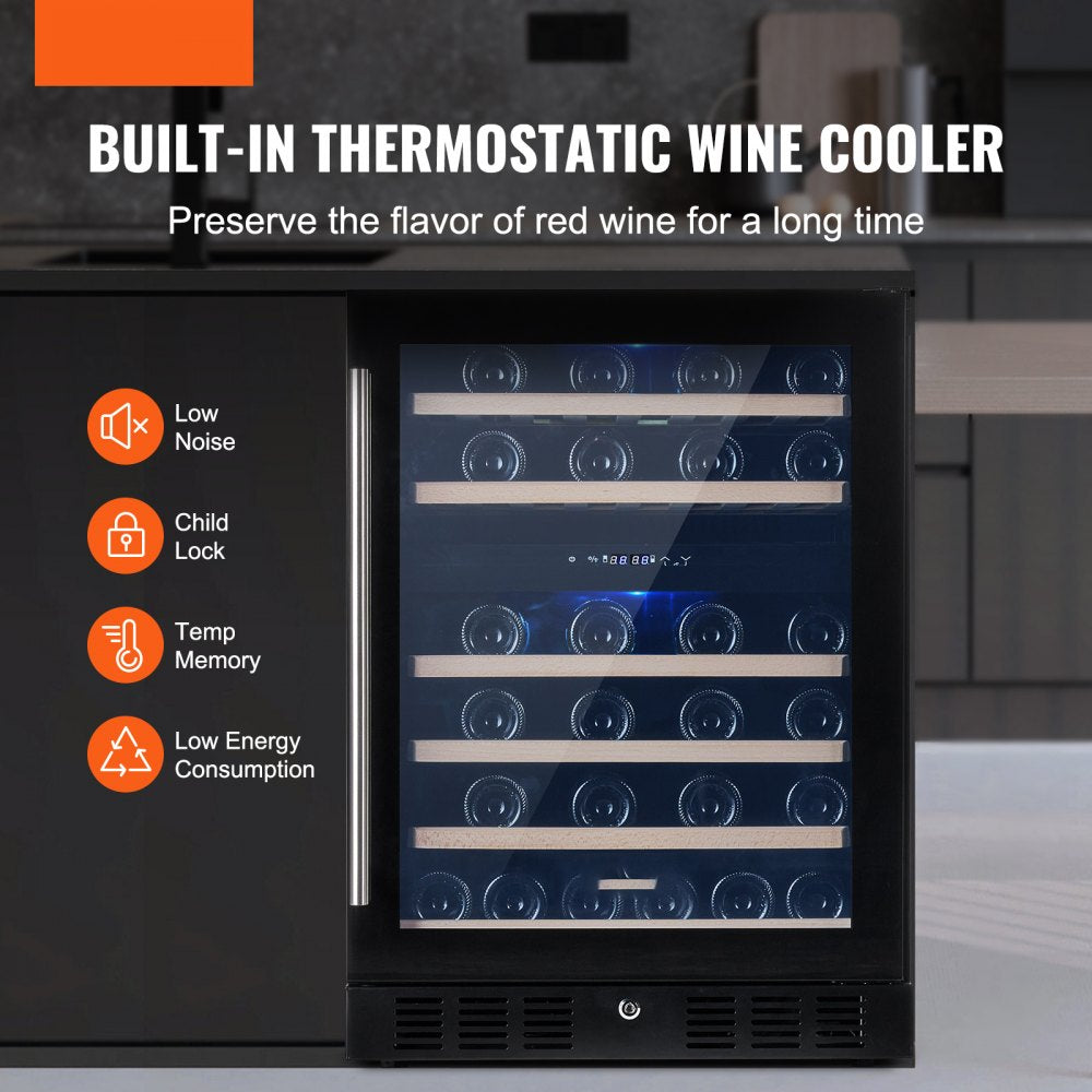 JC-150WD - Dual Zone VEVOR Wine Cooler for 46 Bottles, Stylish Design