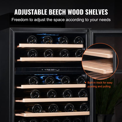 JC-150WD - Dual Zone VEVOR Wine Cooler for 46 Bottles, Stylish Design
