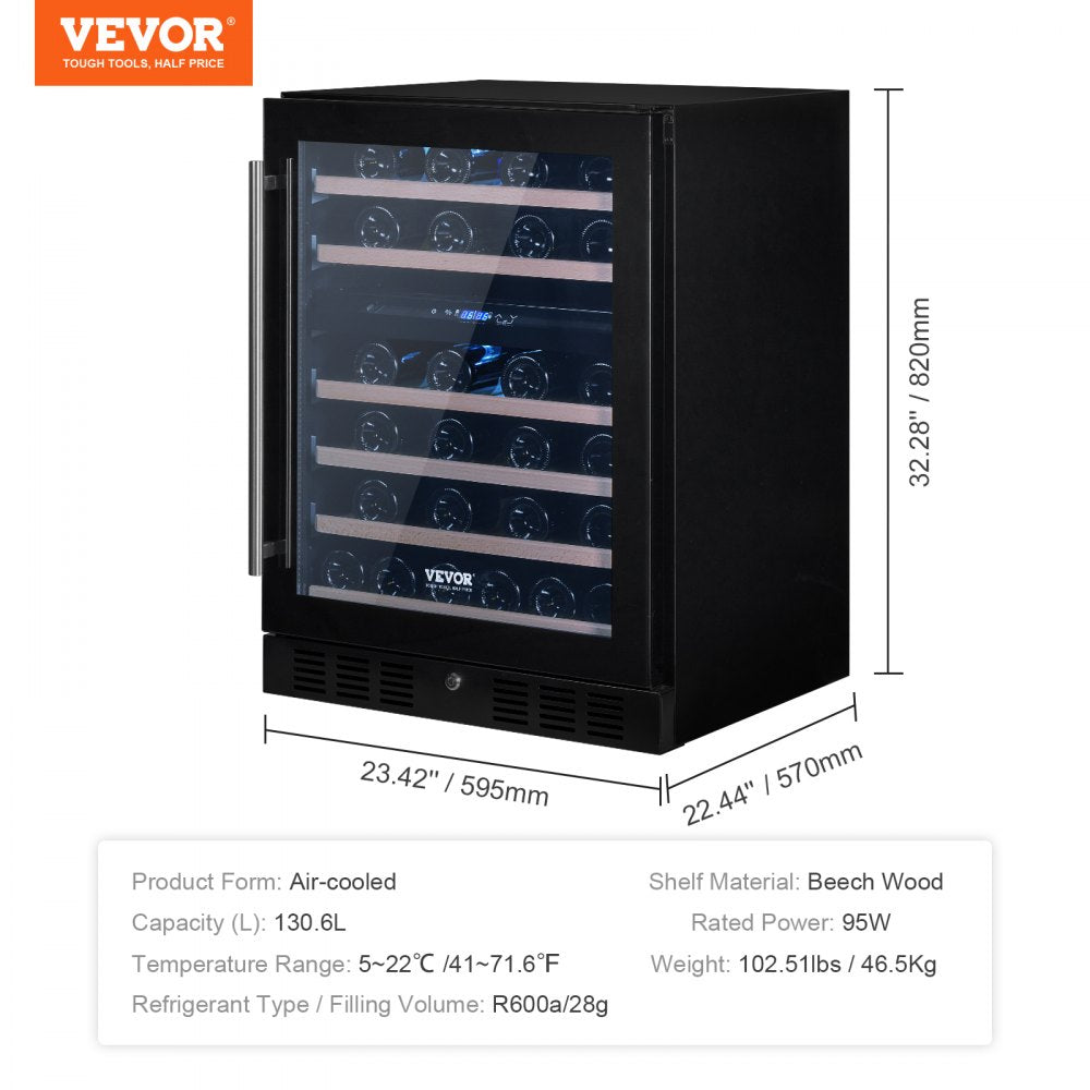 JC-150WD - Dual Zone VEVOR Wine Cooler for 46 Bottles, Stylish Design