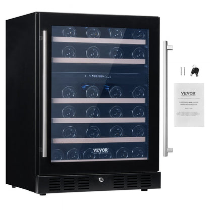 JC-150WD - Dual Zone VEVOR Wine Cooler for 46 Bottles, Stylish Design