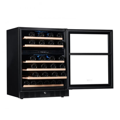 JC-150WD - Dual Zone VEVOR Wine Cooler for 46 Bottles, Stylish Design