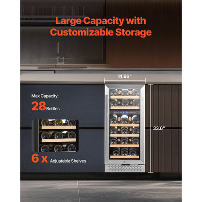 YC-100B - 28-Bottle Dual Zone Wine Cooler with Glass Door & Temp Control