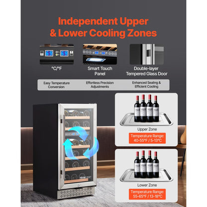 YC-100B - 28-Bottle Dual Zone Wine Cooler with Glass Door & Temp Control