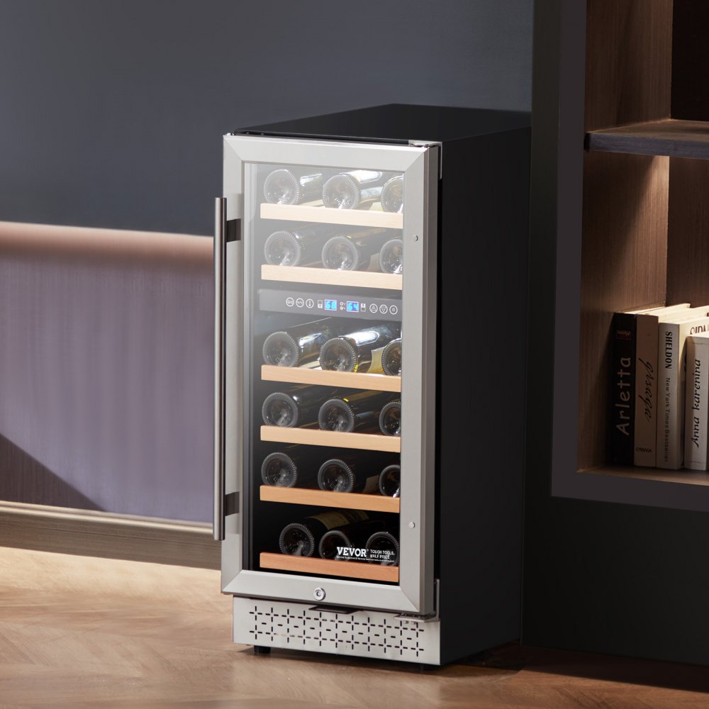 YC-100B - 28-Bottle Dual Zone Wine Cooler with Glass Door & Temp Control